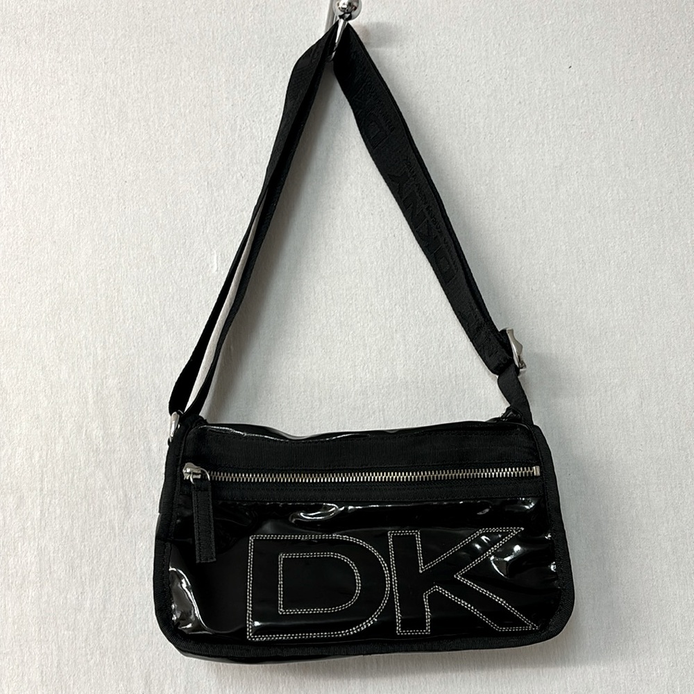 DKNY Black Premium Durable Glossy Nylon Crossbody Bag